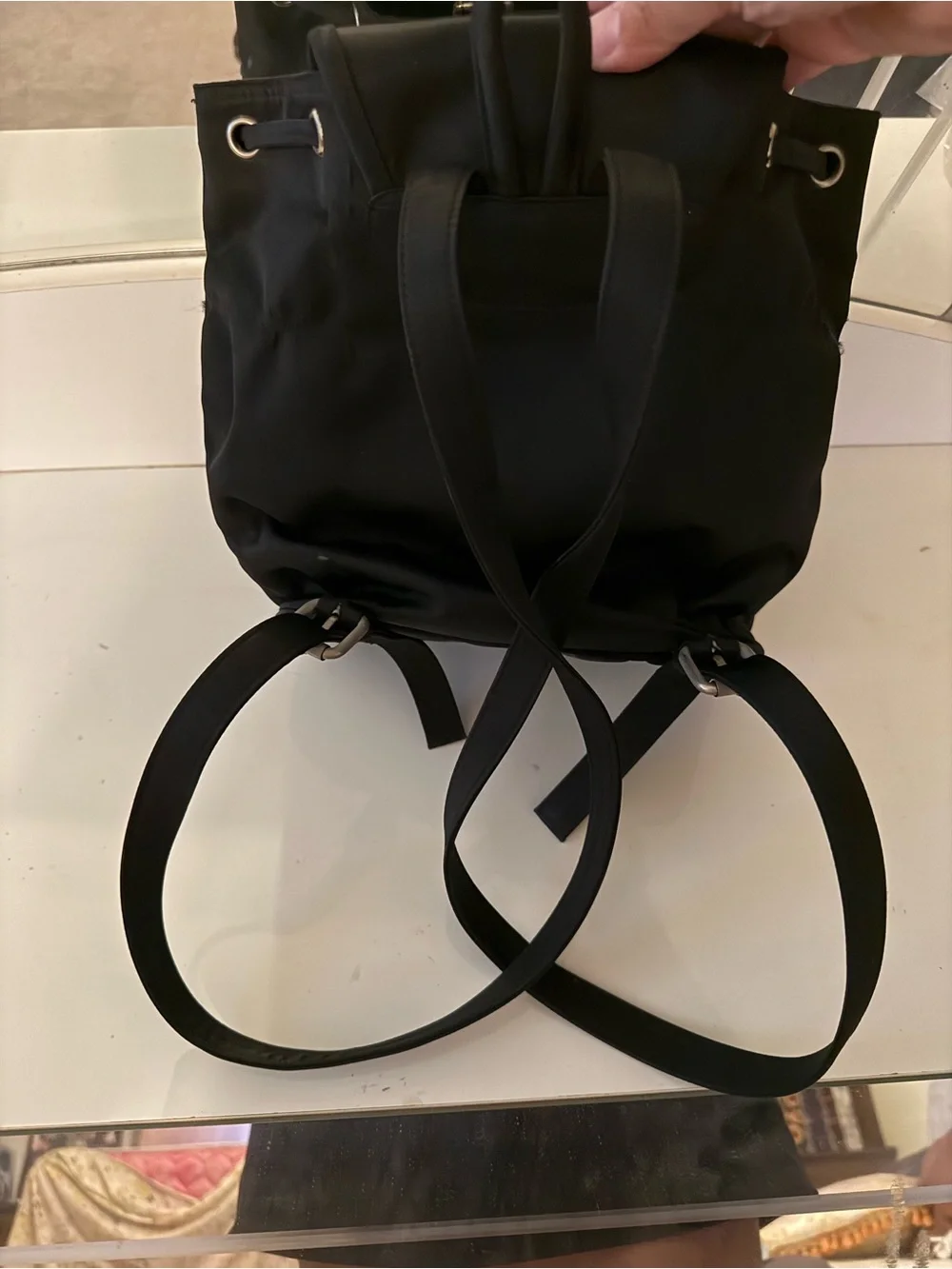 GUESS Black Nylon Backpack with Front Zip Pocket